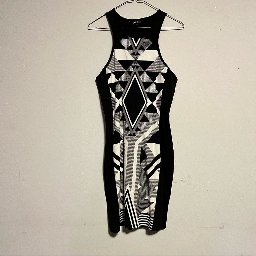 Express Sleeveless Crew Neck Fitted Dress Geometric Print Size Medium